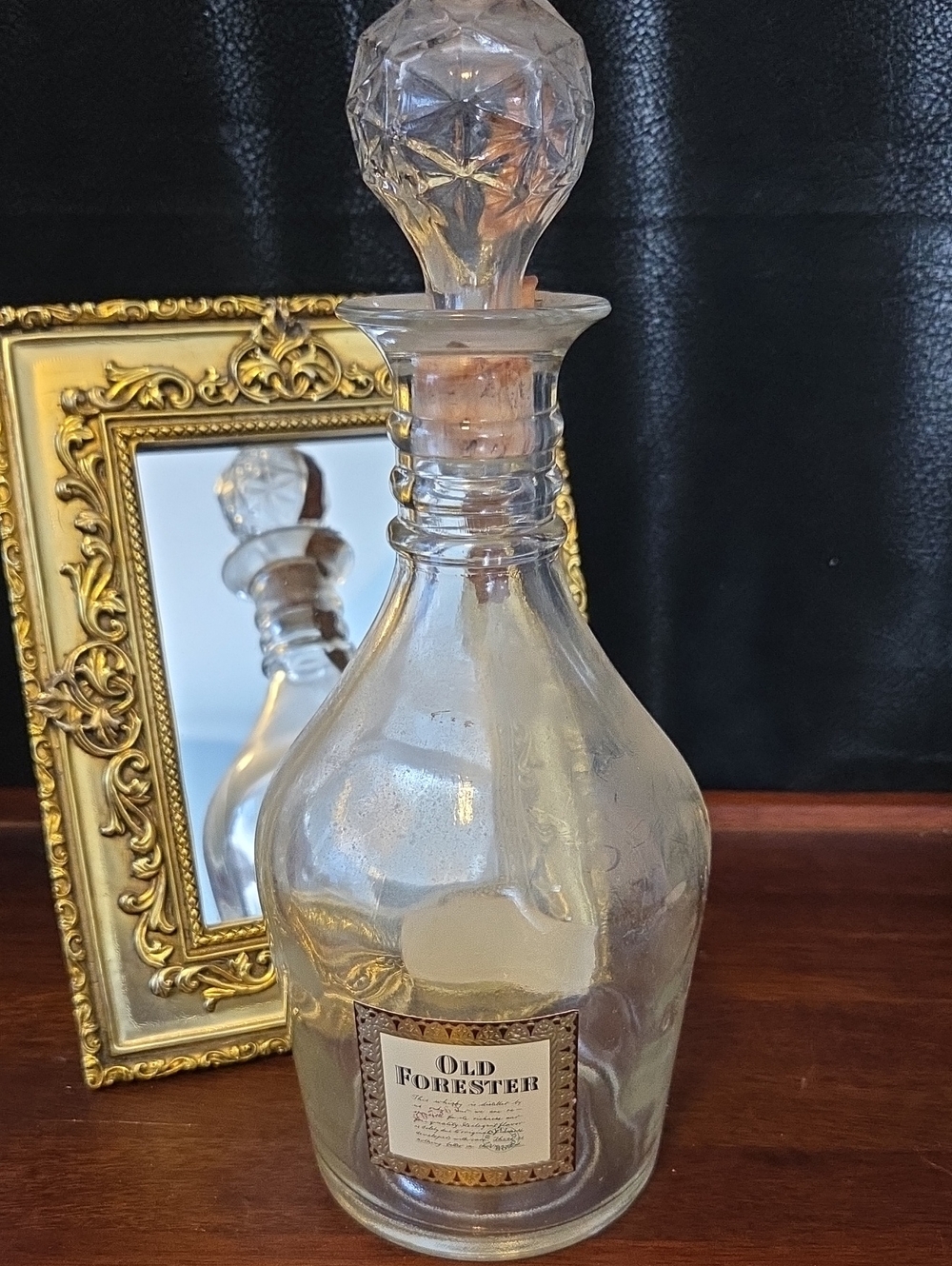1959 OLD FORESTER- Clearglass Decanter Labels And Date Tape